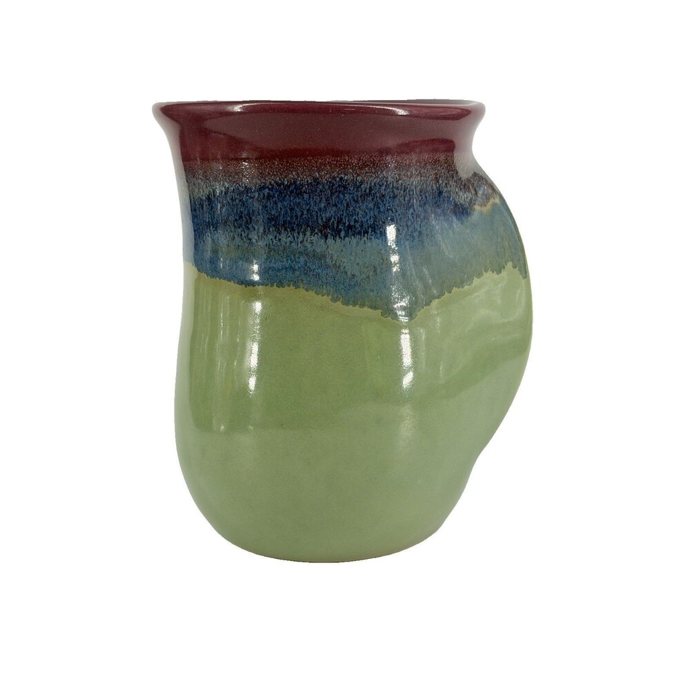 Neher Studio Pottery Hand Warmer Coffee Mug Mossy Creek Drip Glaze Purple Green